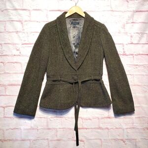 VTG Banana Republic Blazer Womens Small Tweed Belted Shawl Collar Wool Blend Y2K